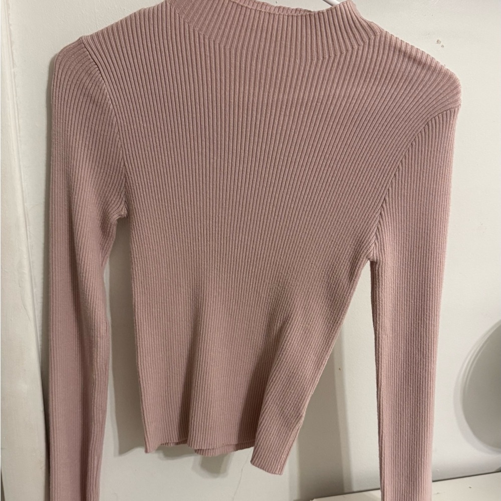 SHEIN Ribbed Long Sleeve Top - Pink